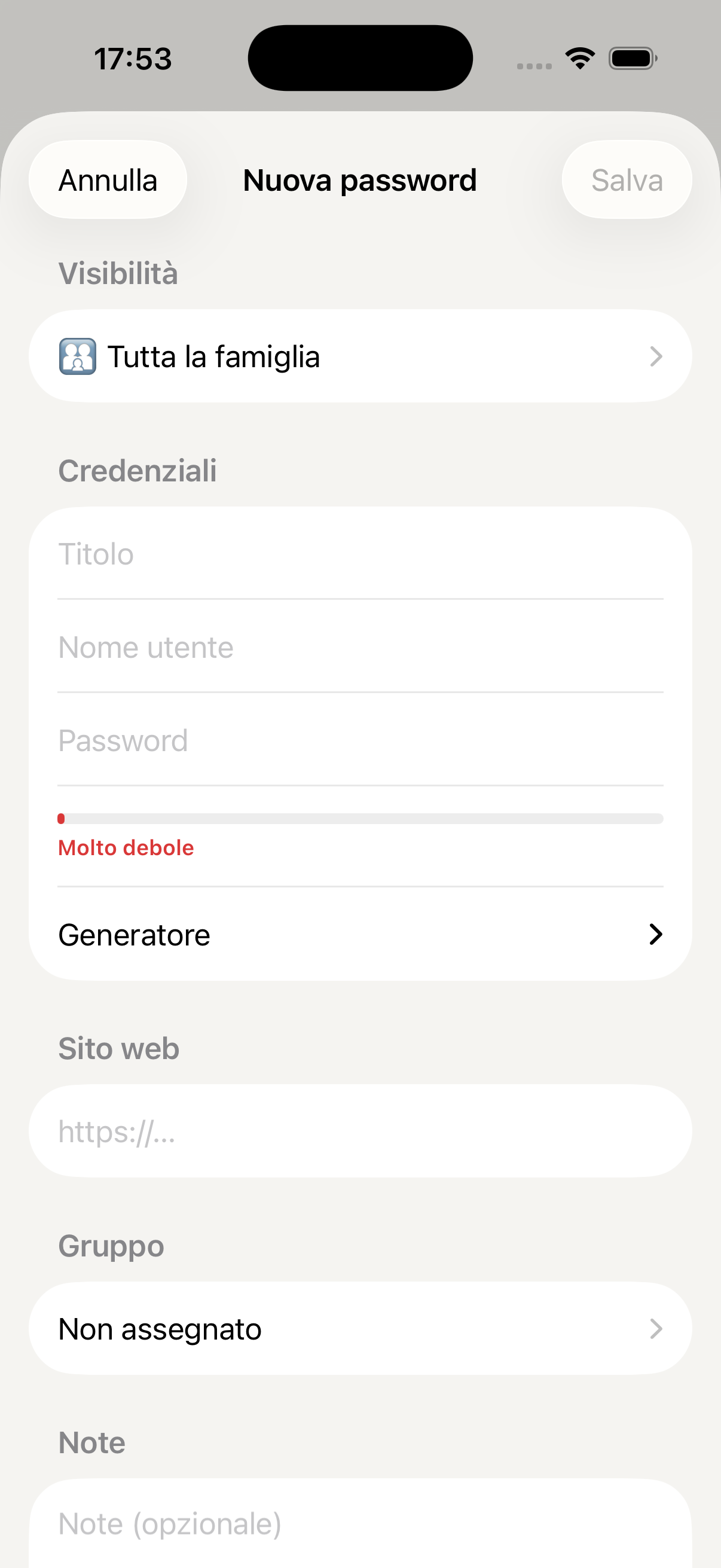 Dettaglio password